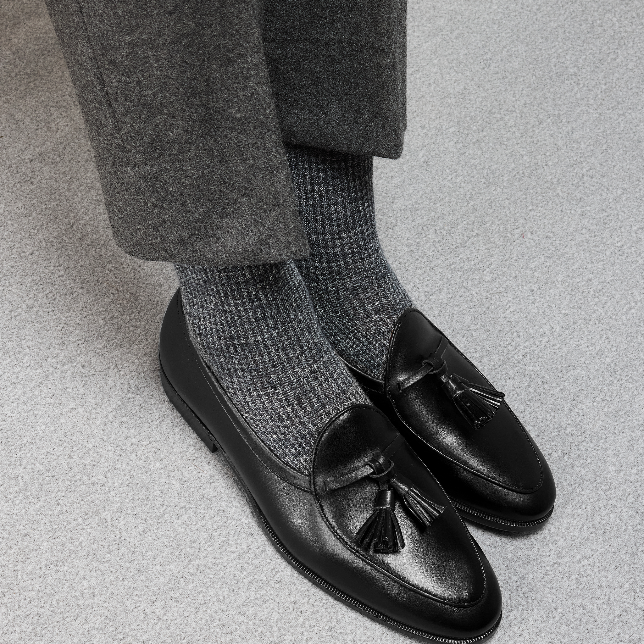 Anthracite & Gris clair - Pied-de-poule - Lin - Mazarin X Scavini