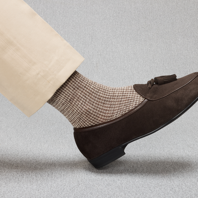 Marron & Beige - Pied-de-poule - Lin - Mazarin X Scavini
