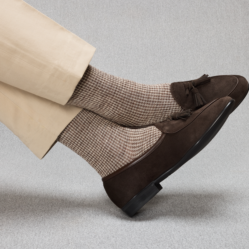 Marron & Beige - Pied-de-poule - Lin - Mazarin X Scavini