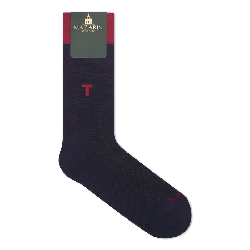 Individual monogrammed sock - Navy blue & Red