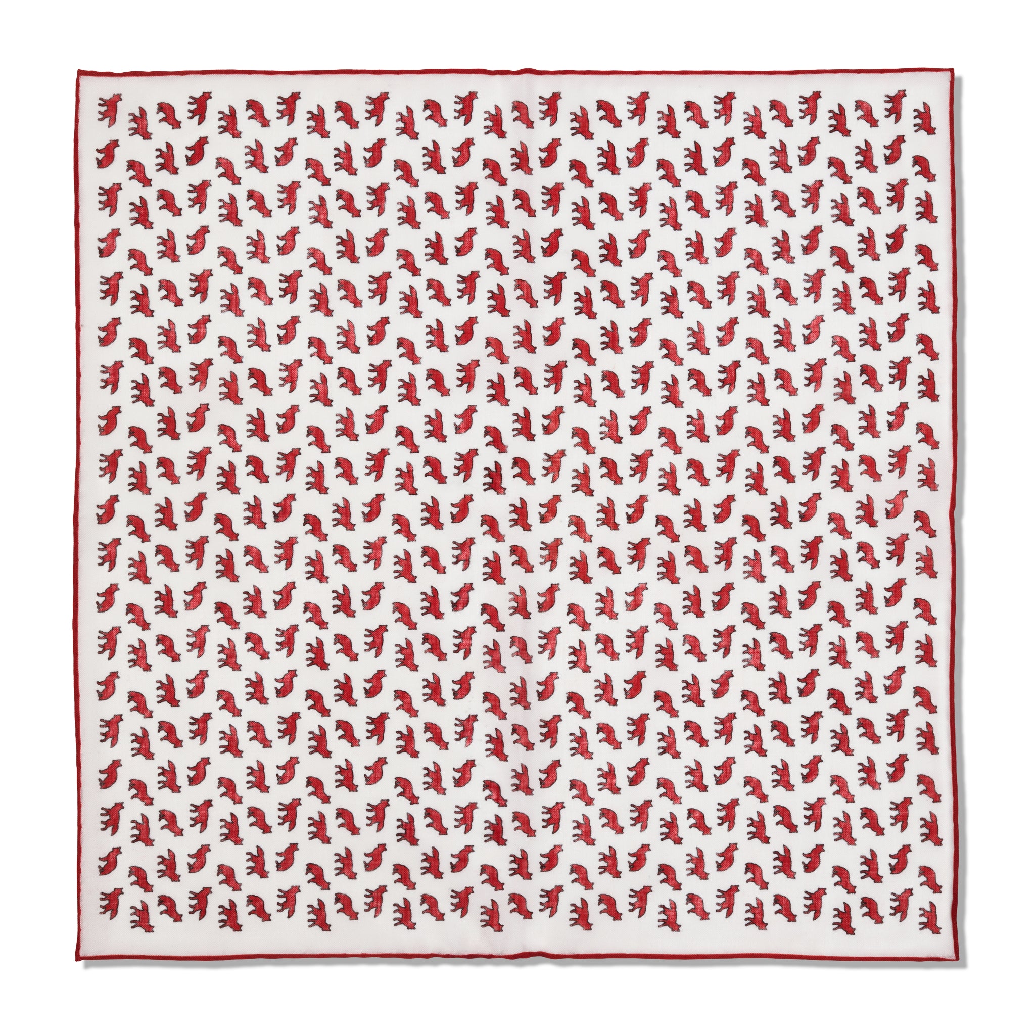 Snow White & Red Pocket Square – Fox Pattern – Wool & Silk