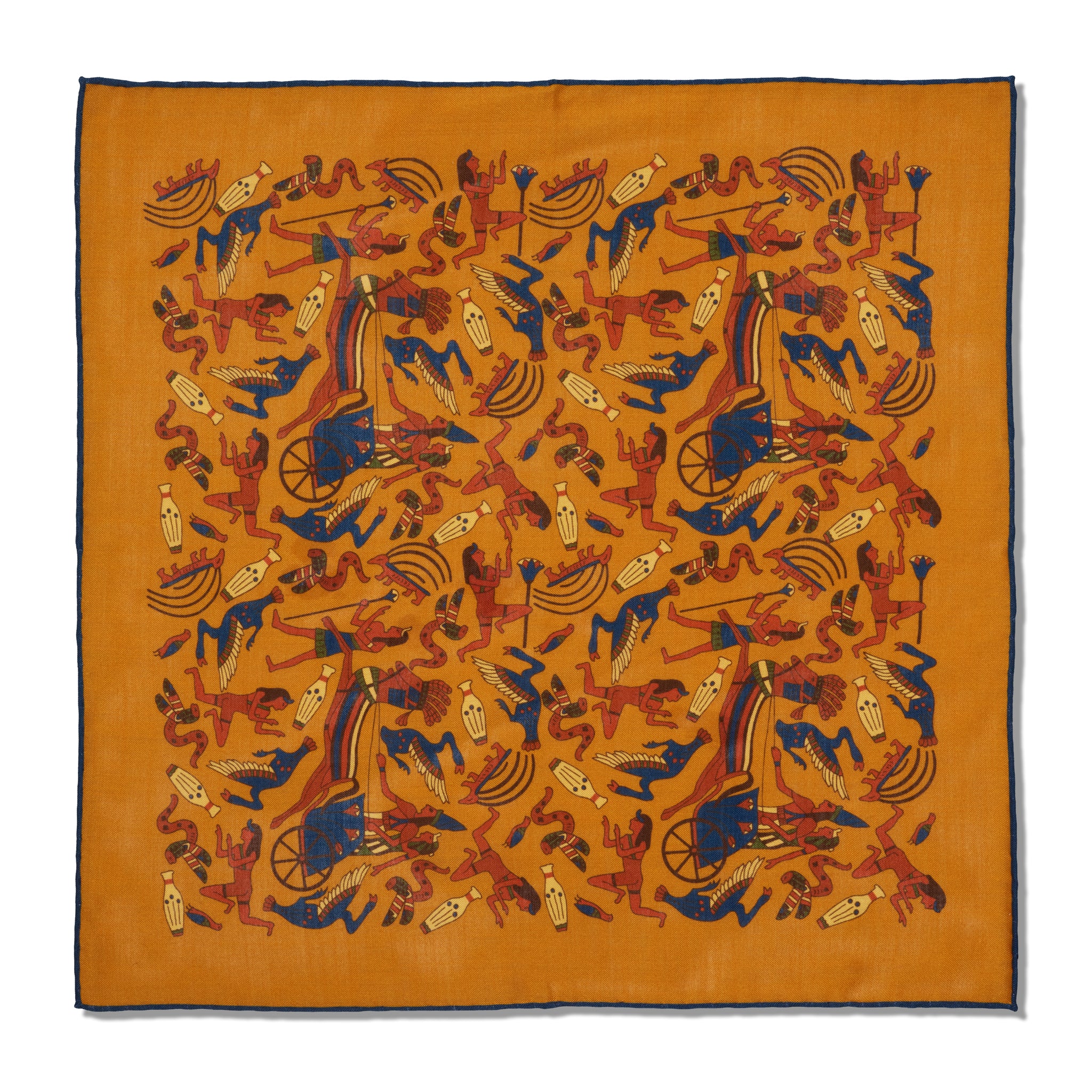 Pochette Ocre & Bleu - Motif Égypte antique - Laine & Soie