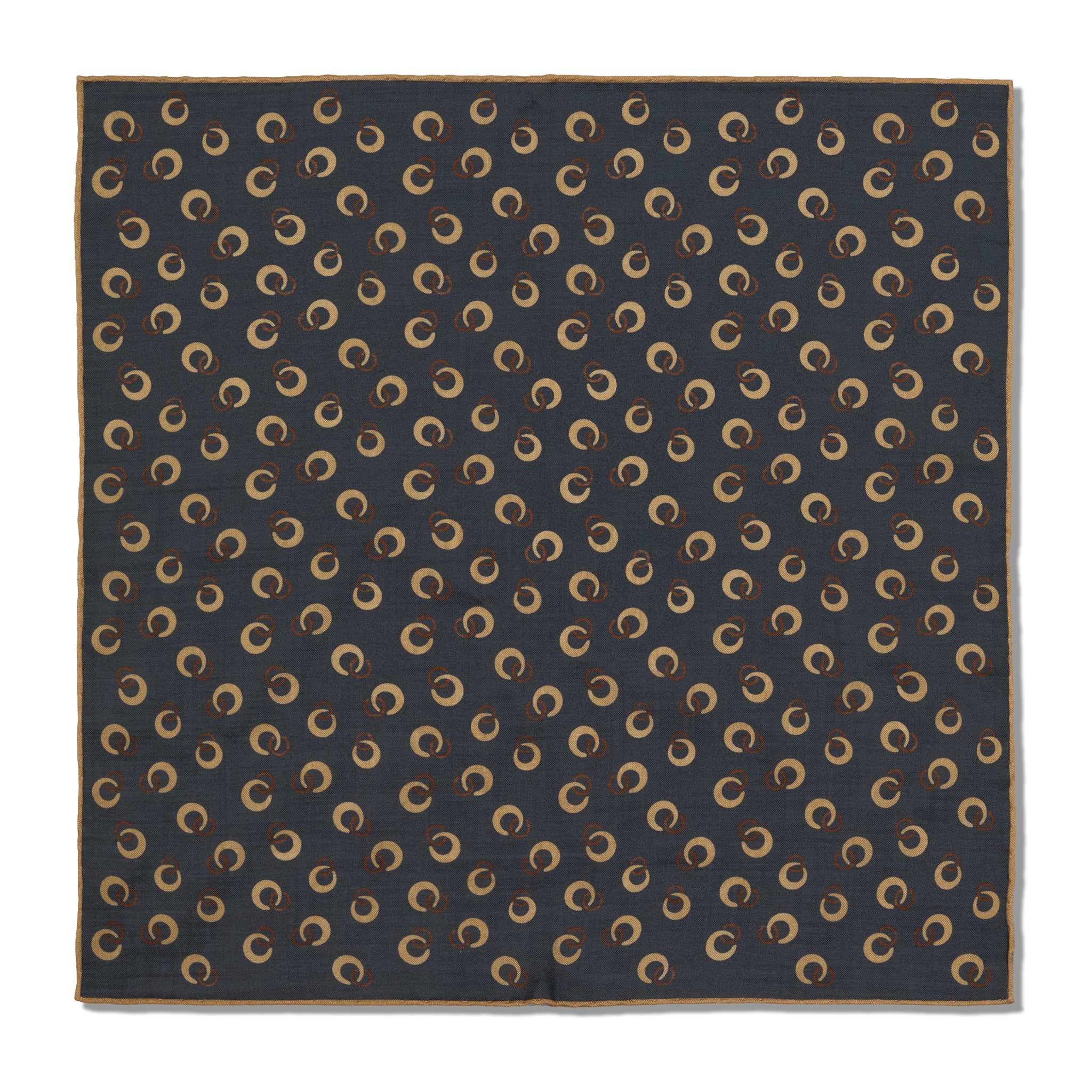 Grey & Beige Pocket Square – Ring Pattern – Wool & Silk