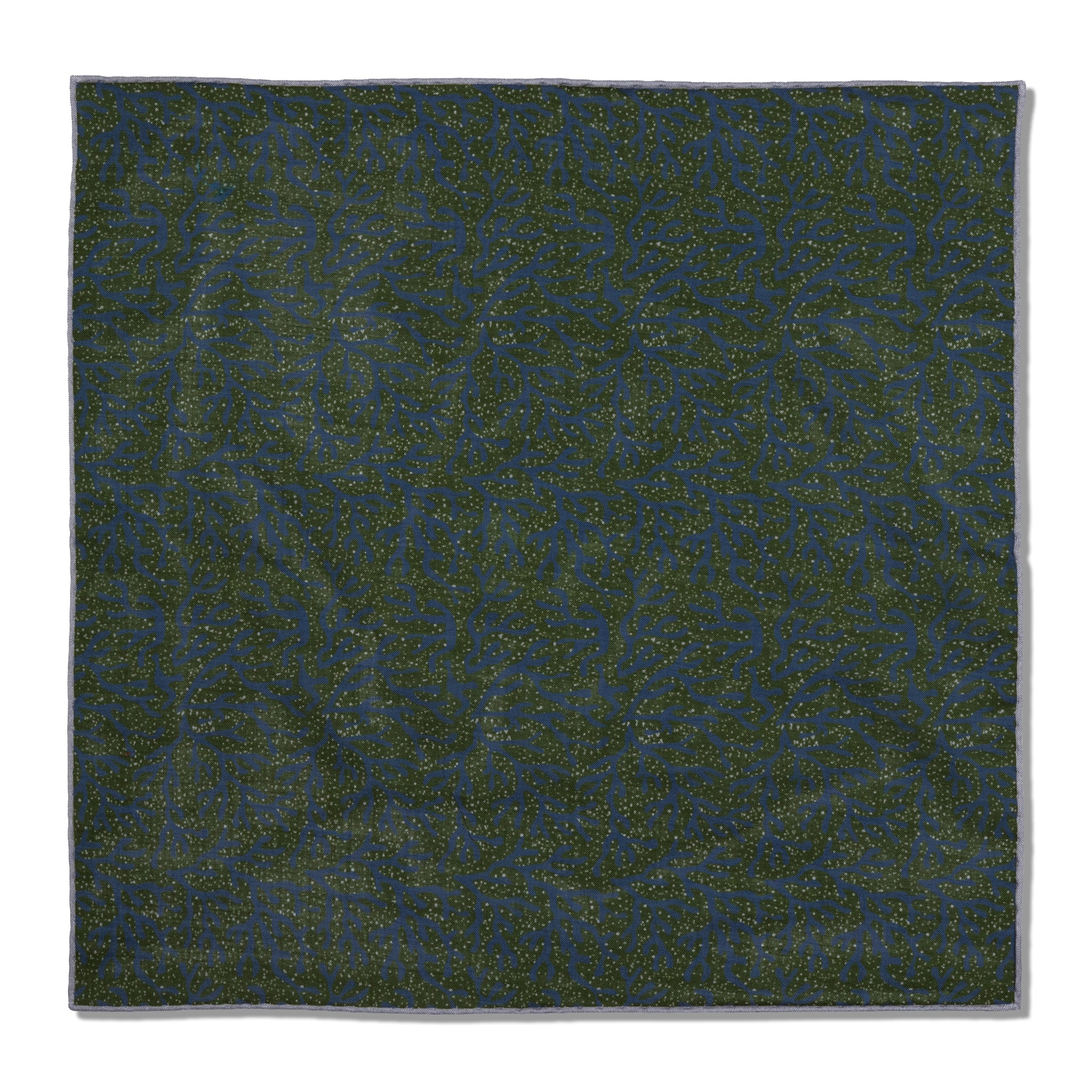 Blue & Green Pocket Square – Coral Pattern – Wool & Silk