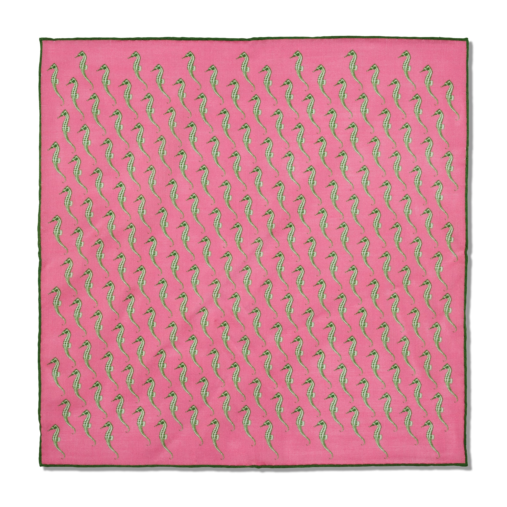 Einstecktuch Rosa & Grün - Seepferdchenmotiv - Wolle & Seide