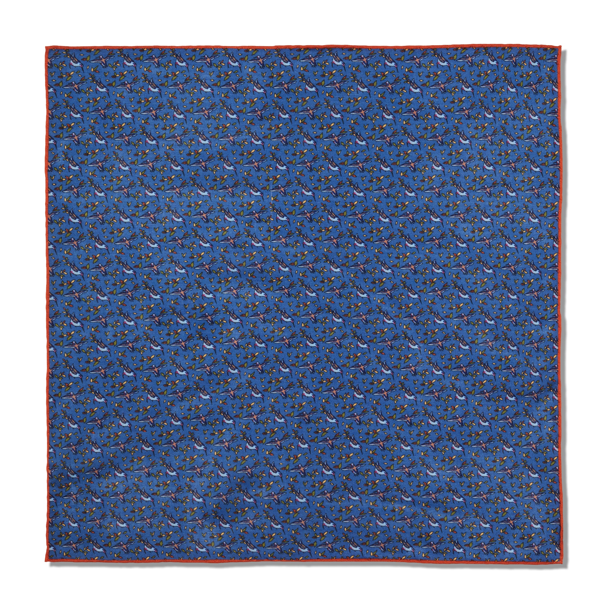 Pochette bleu ciel & orange - Motif Oiseaux - Laine & Soie