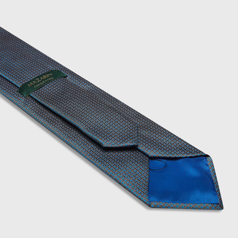 Krawatte mit himmelblauem und grauem Druckmuster – Seide