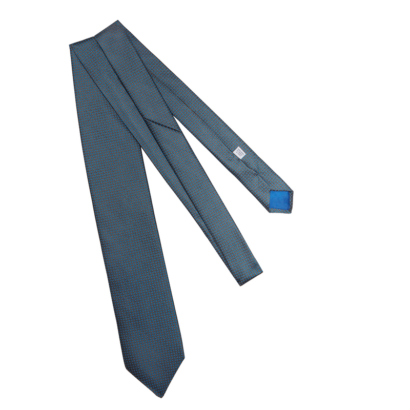 Krawatte mit himmelblauem und grauem Druckmuster – Seide