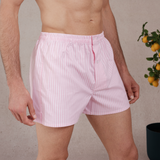 Caleçon rose et blanc - Rayures bengale - Coton Oxford