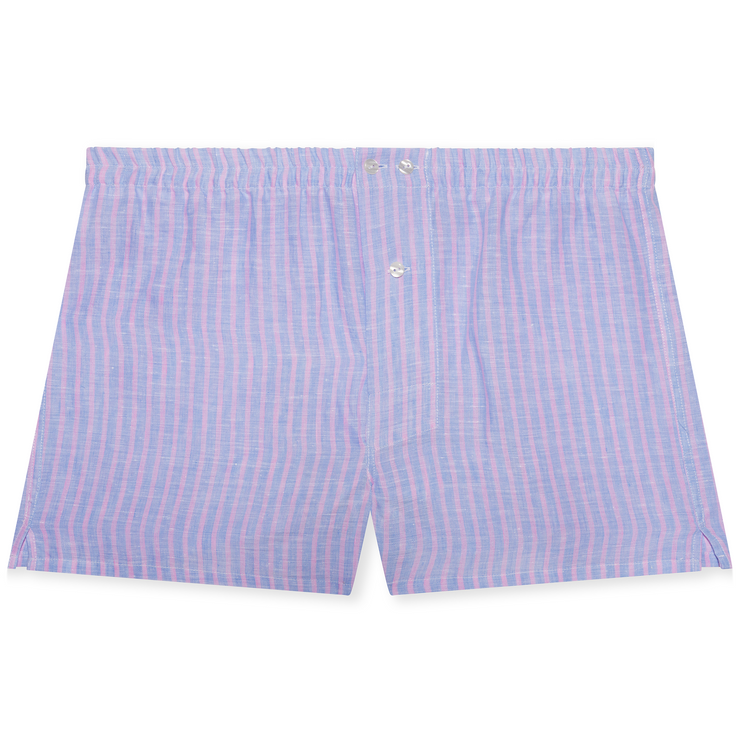 Blue & Pink striped boxer shorts - 100% Linen - Mazarin – Mes