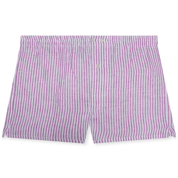 White & Purple striped boxer shorts - 100% Linen - Mazarin
