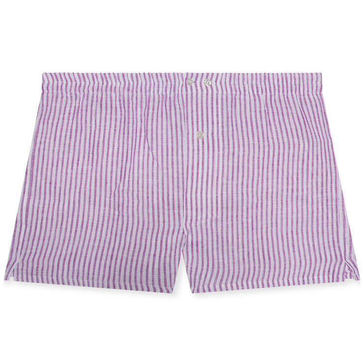 White & Purple striped boxer shorts - 100% Linen - Mazarin White & Purple striped boxer shorts - 100% Linen - Mazarin