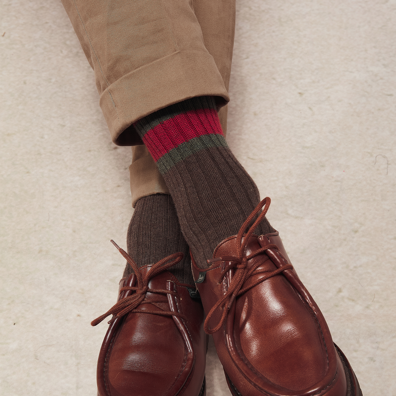 Brown & Khaki & Red - Stripes - Cotton