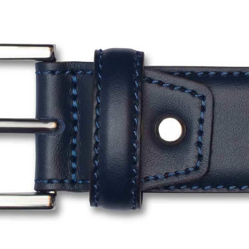 Navy Blue - Silver Buckle - Calf Leather