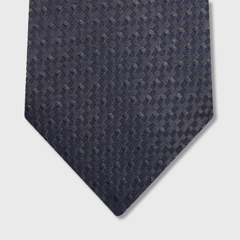 Krawatte mit anthrazitfarbenem und marineblauem Druckmuster – Seide