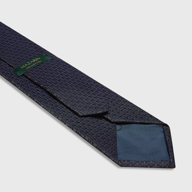 Krawatte mit anthrazitfarbenem und marineblauem Druckmuster – Seide