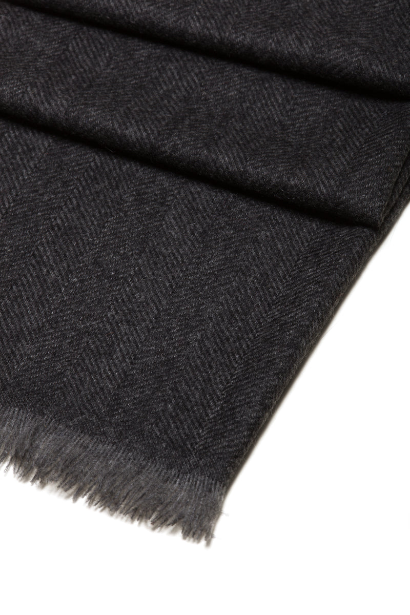 100% Cashmere Scarf - Herringbone - Anthracite &amp; Gray