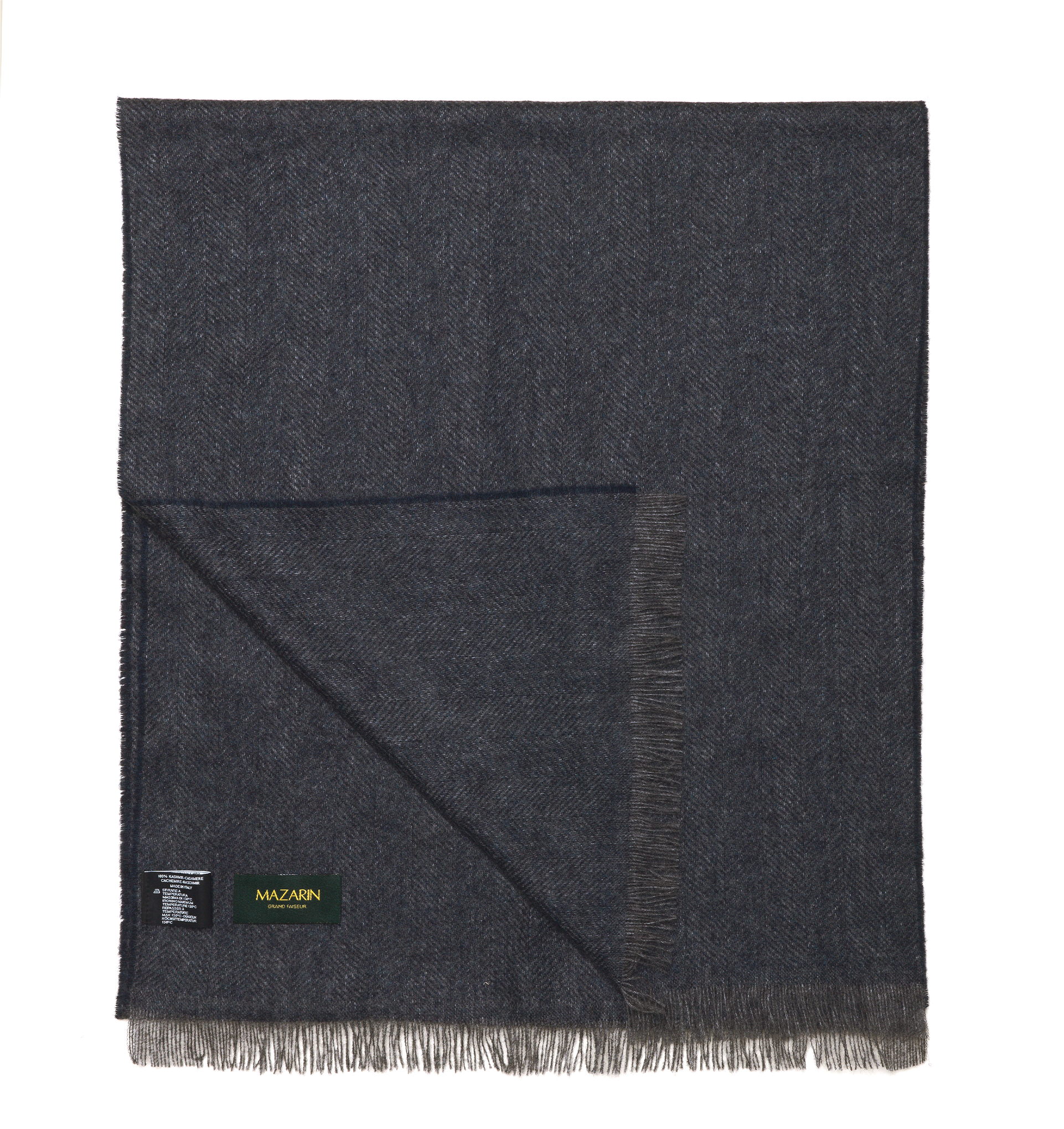 Schal 100% Kaschmir - Fischgrätenmuster - Marineblau & Grau