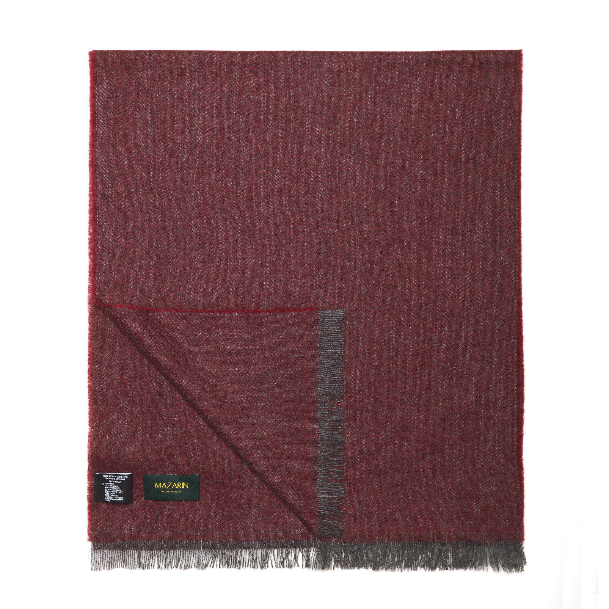 Écharpe 100% Cachemire - Chevrons - Rouge & Gris