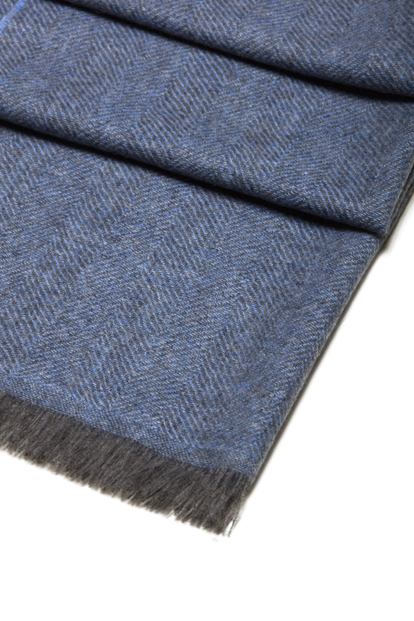 Écharpe 100% Cachemire - Chevrons - Ciel & Gris