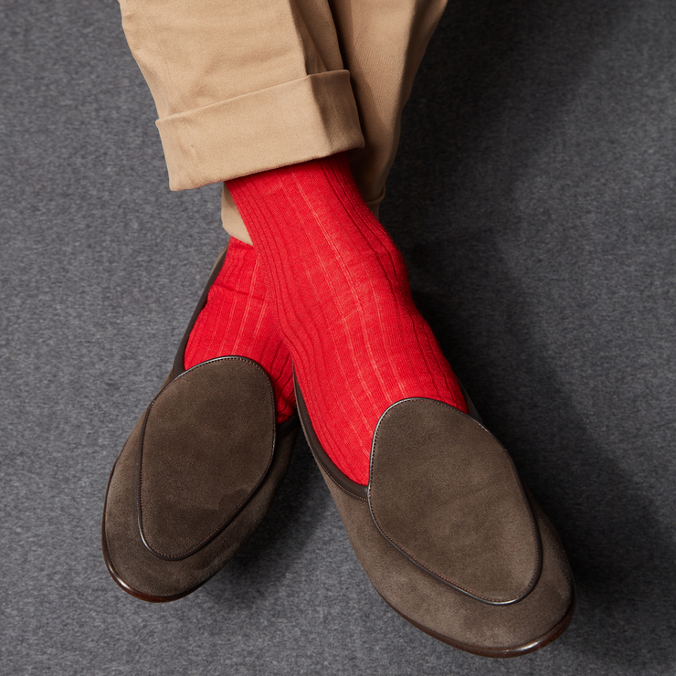 Chaussettes hautes laine mérinos rouge carmin pour homme Mazarin