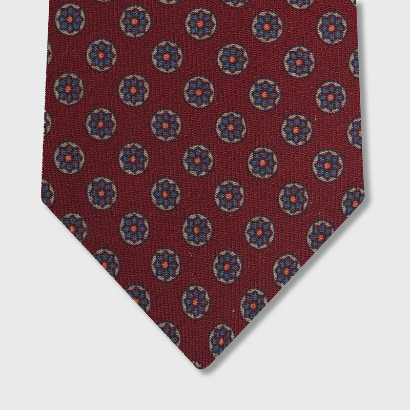 Krawatte mit Blumenmuster in Burgunderrot und Blau – Wolle