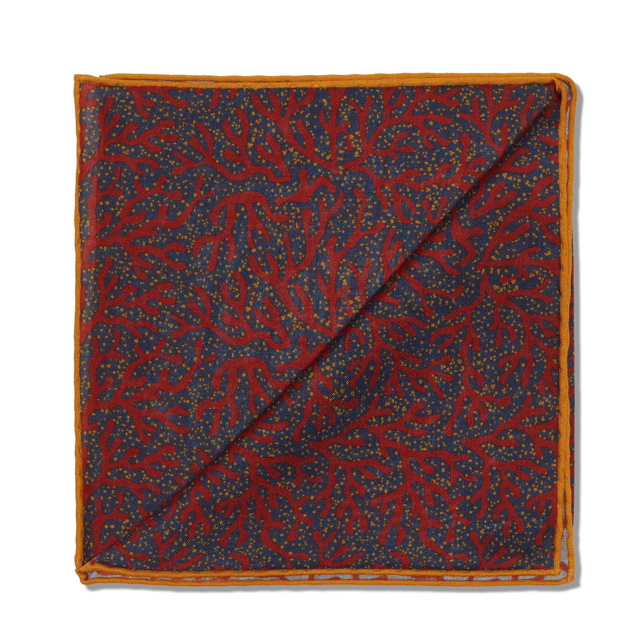 Einstecktuch Stahl & Rot - Korallenmotiv - Wolle & Seide