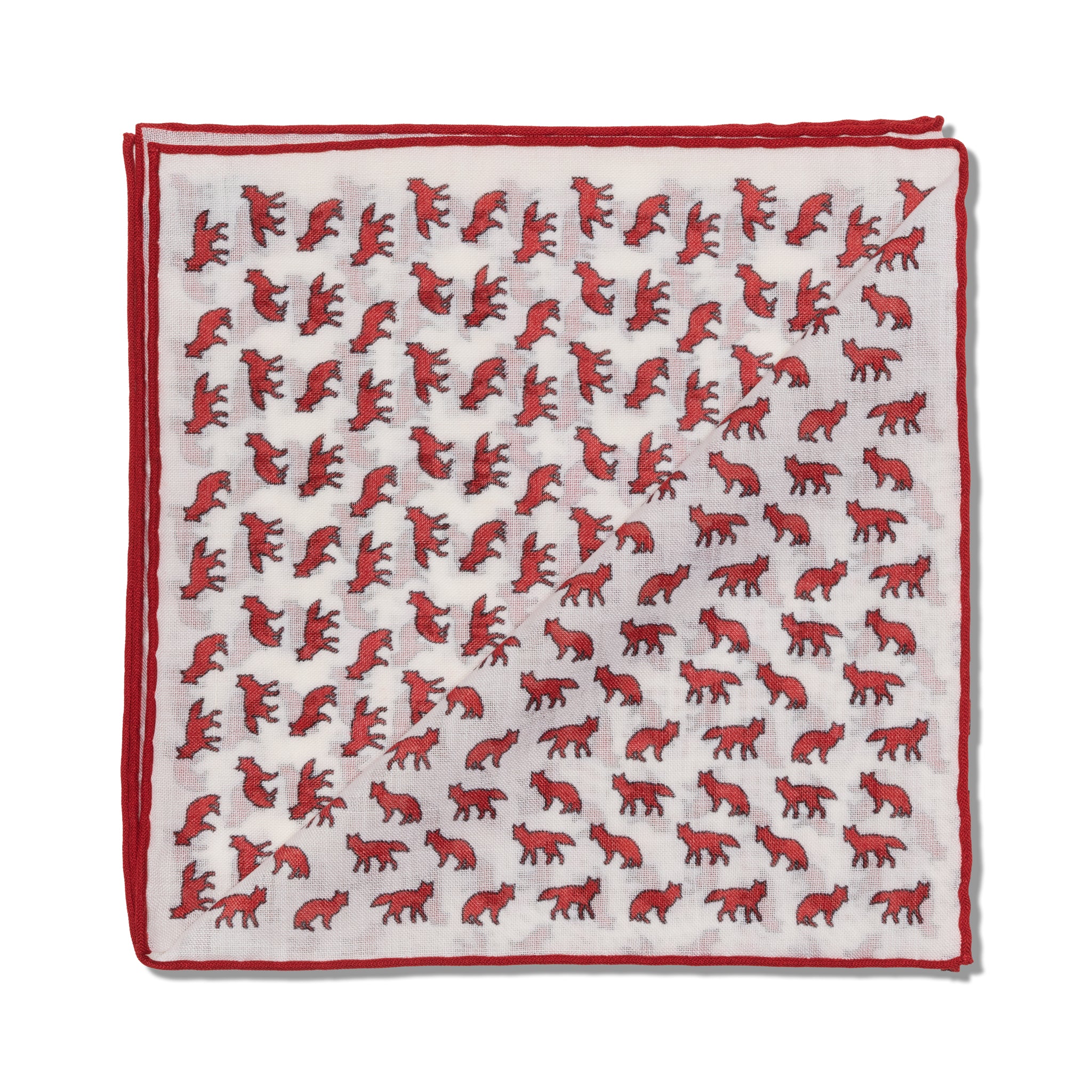 Einstecktuch Schnee & Rot - Fuchsmotiv - Wolle & Seide