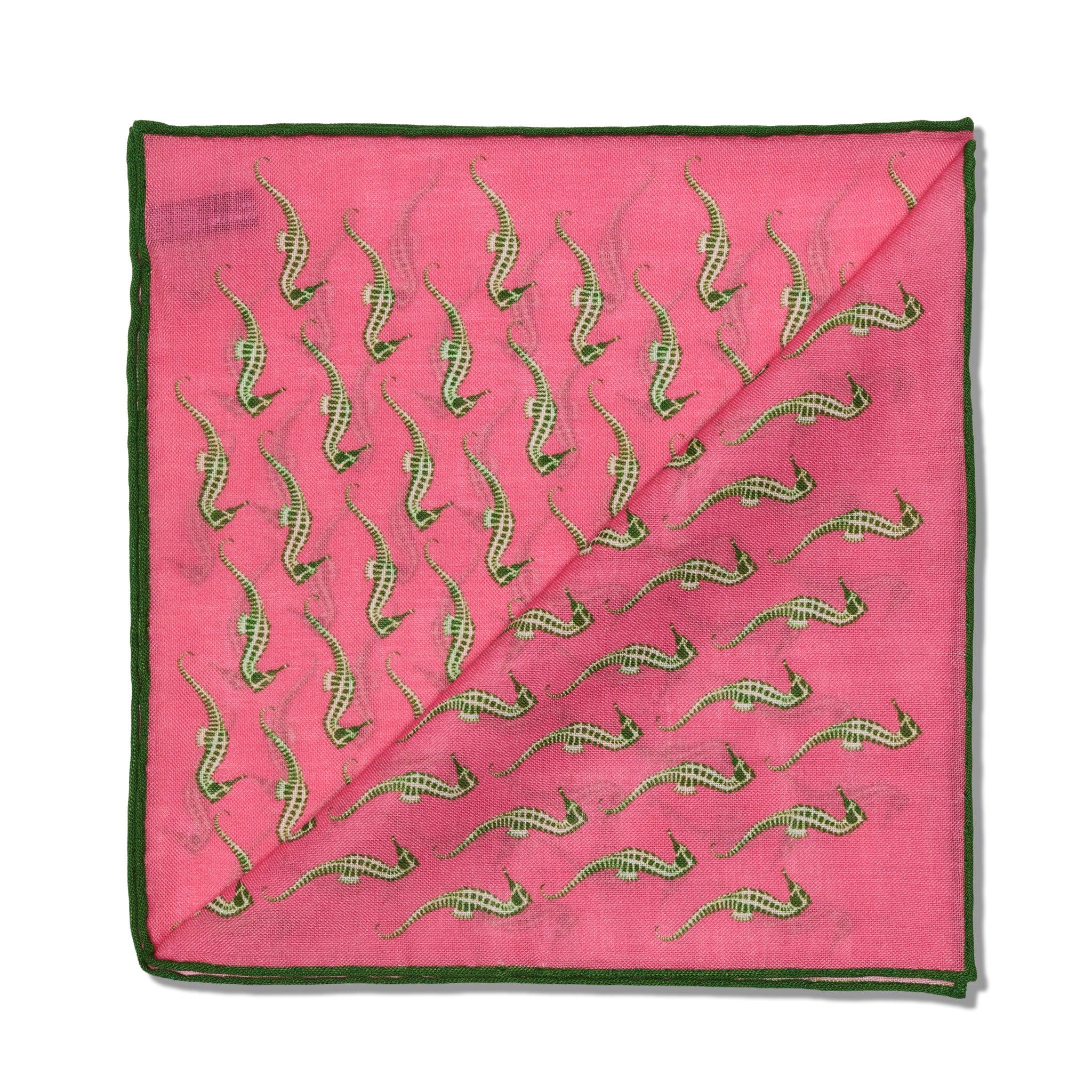Einstecktuch Rosa & Grün - Seepferdchenmotiv - Wolle & Seide