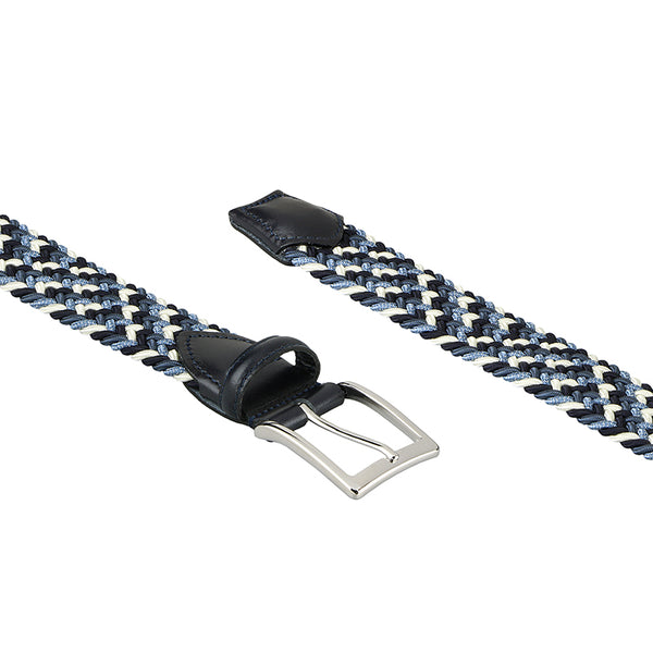 Navy & sky & white braided belt - Artificial silk  display picture 2