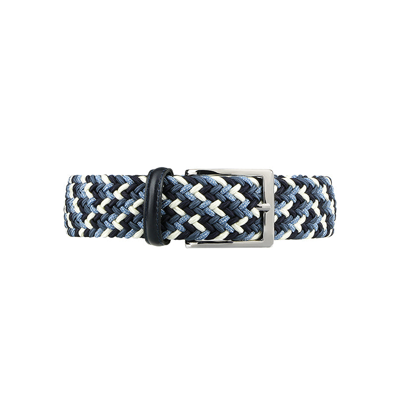 Navy & Sky Blue & White - Braided Belt