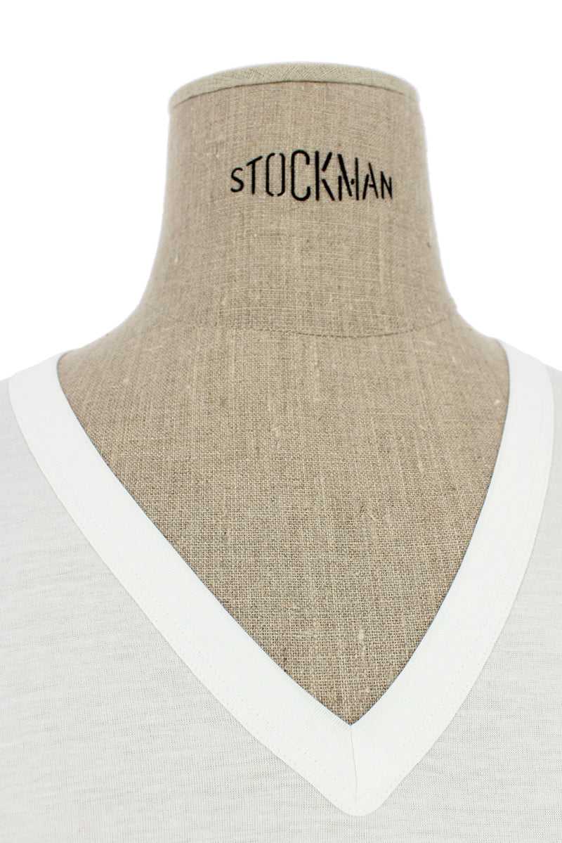 Camiseta con cuello en pico - Blanco - Algodón
