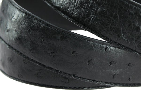 Negro - Hebilla plateada - Piel de avestruz