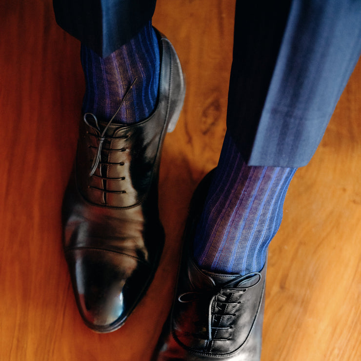 Navy & royal blue striped high socks Cotton lisle