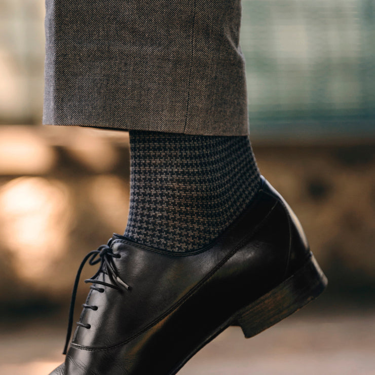 Short black and gray houndstooth socks - 100% Cotton lisle