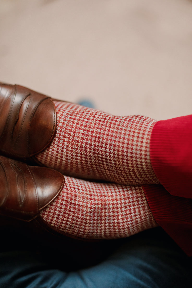 Light Grey & Red - Houndstooth - Wool