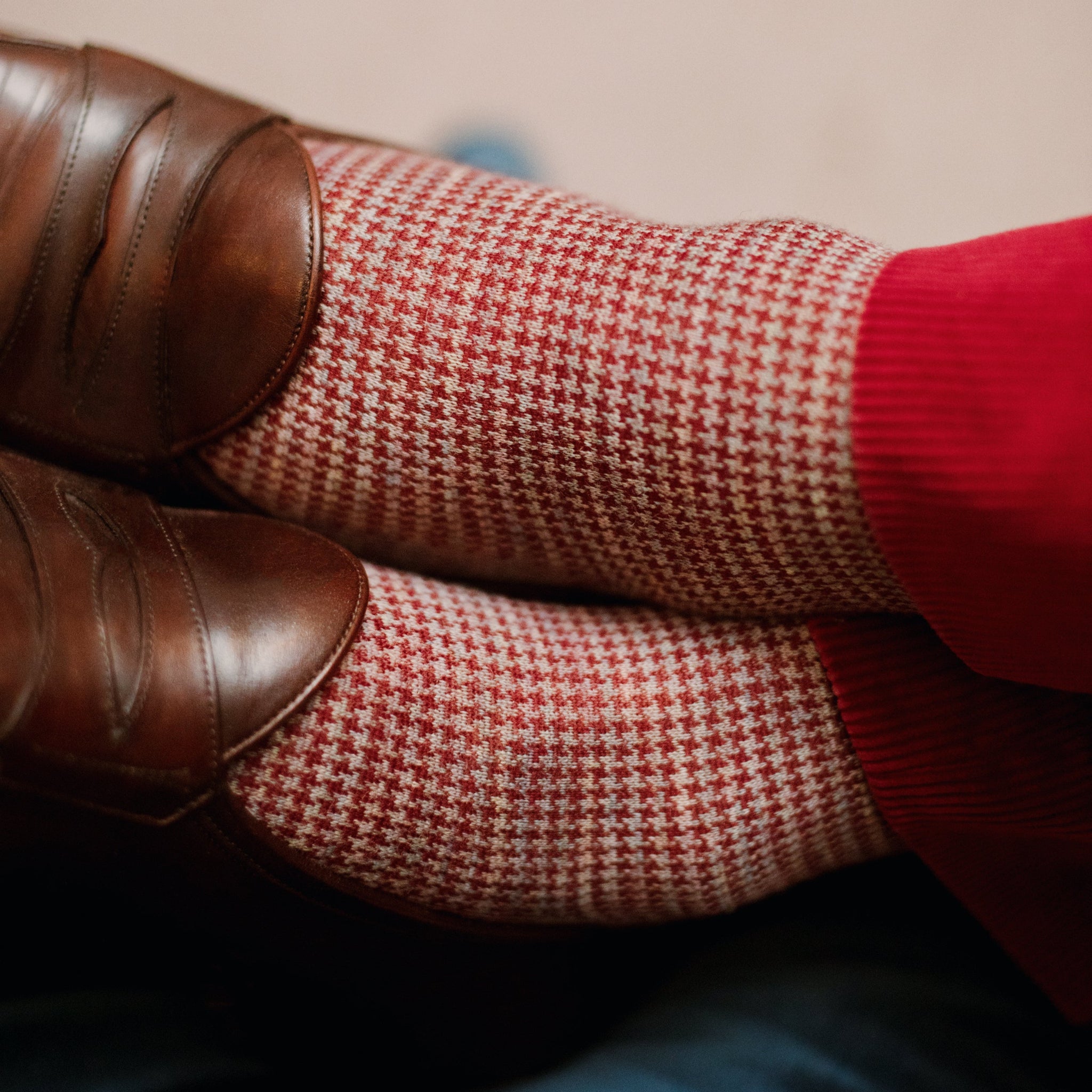 Gris clair & Rouge - Pied-de-poule - Laine