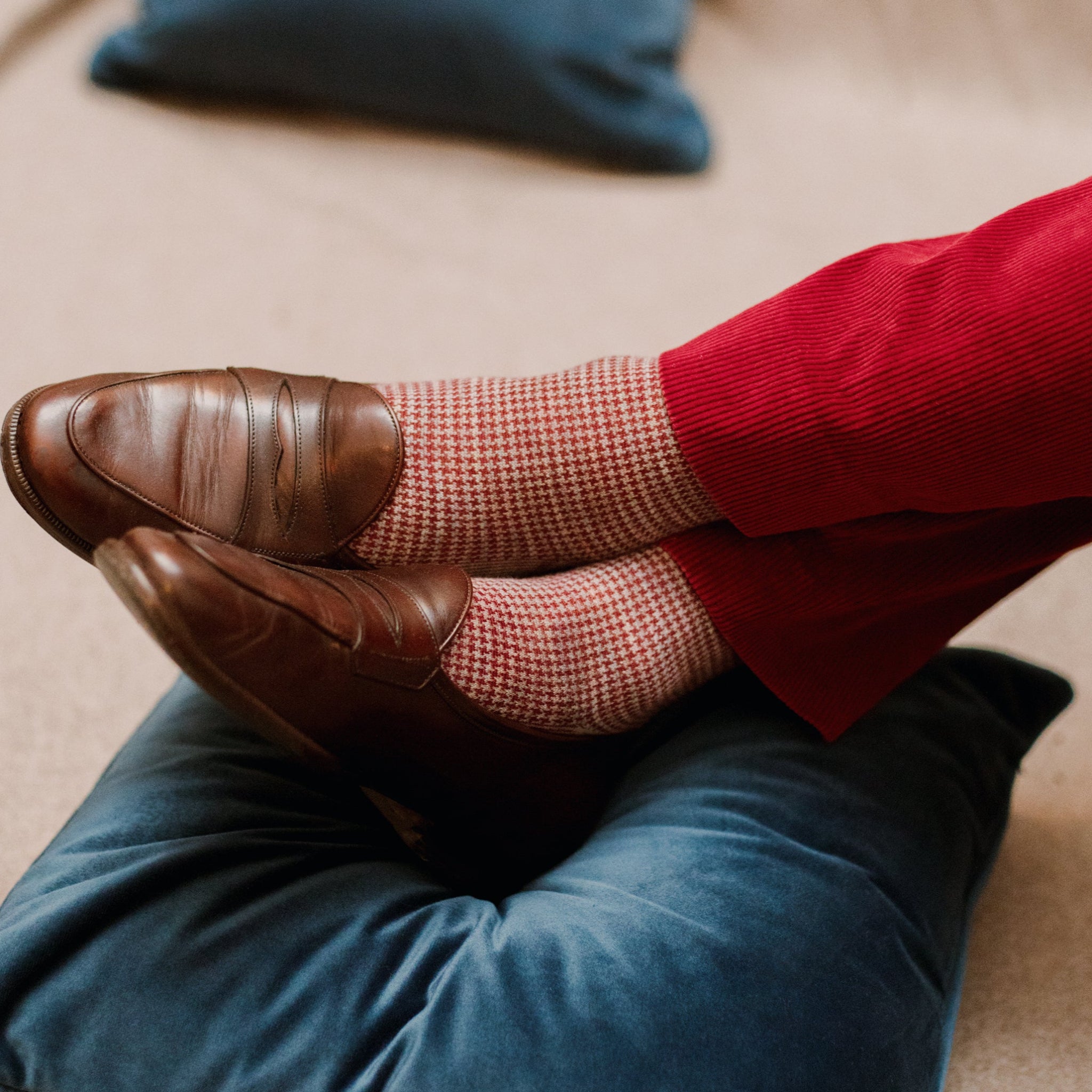 Gris clair & Rouge - Pied-de-poule - Laine