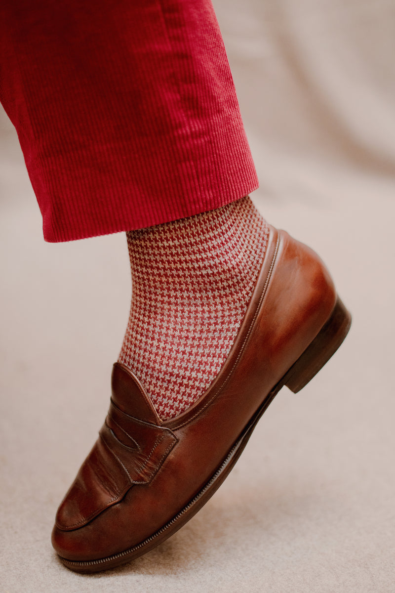 Light Grey & Red - Houndstooth - Wool
