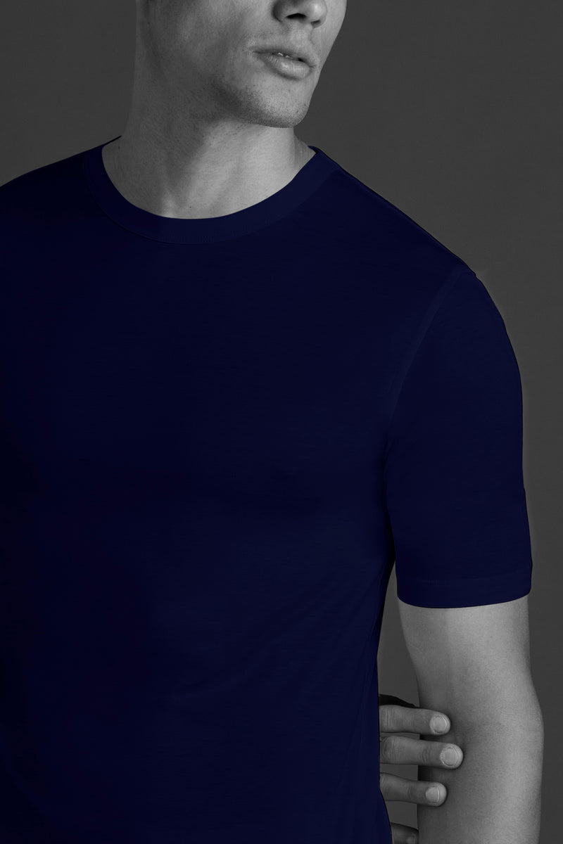 Camiseta de cuello redondo - Azul - Algodón Sea Island