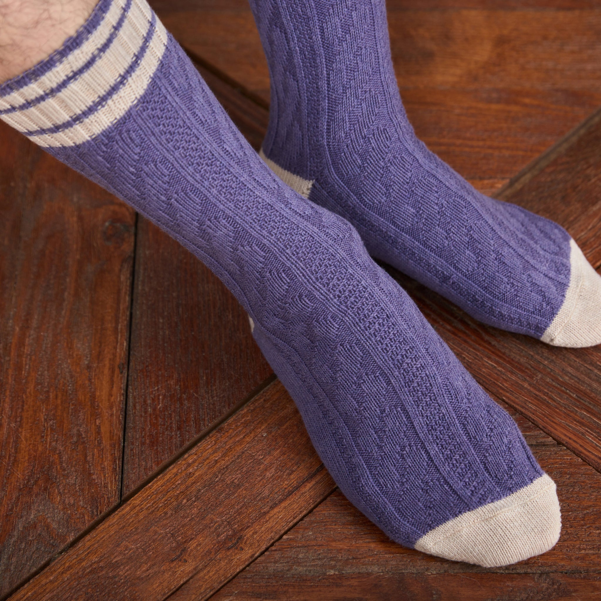 Violett & Beige - Zopfmuster - Baumwolle