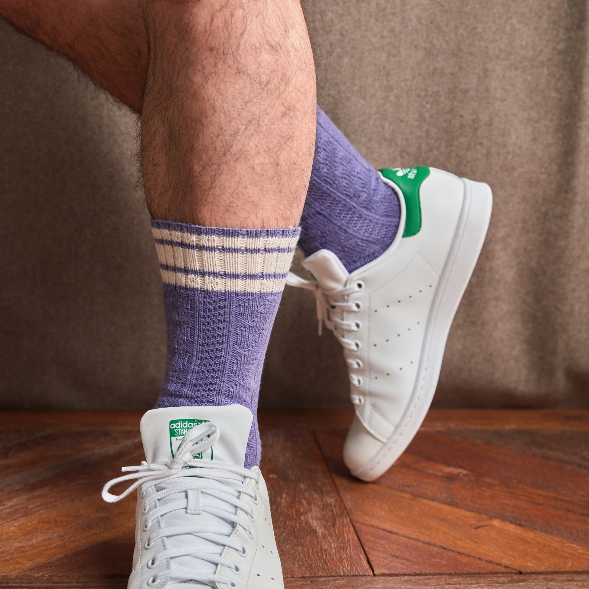 Violett & Beige - Zopfmuster - Baumwolle