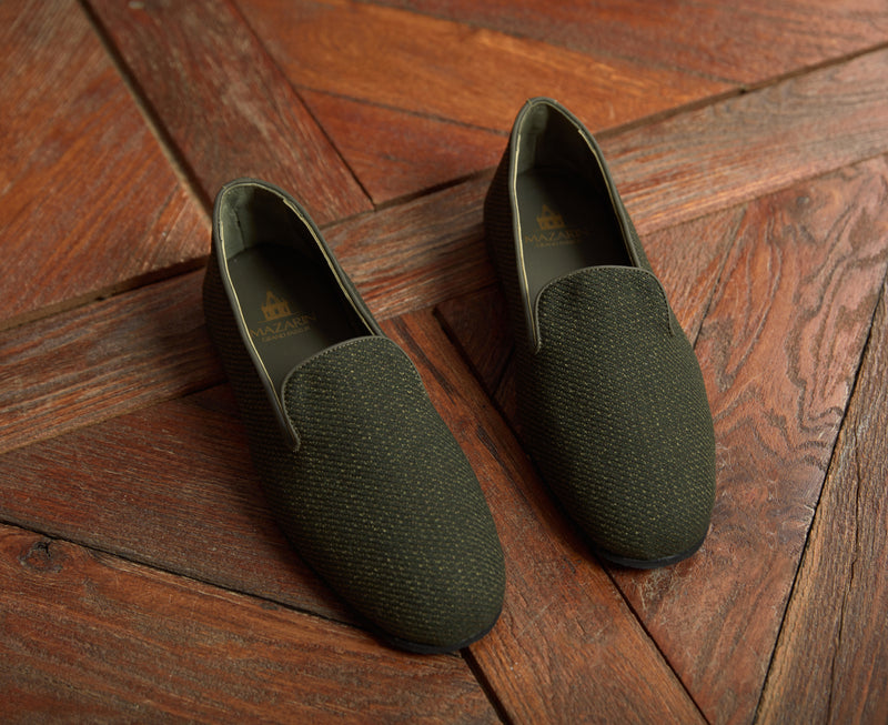 Green & Gold Slippers - Wool & Cotton