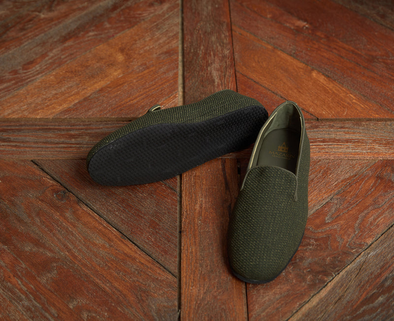 Green & Gold Slippers - Wool & Cotton