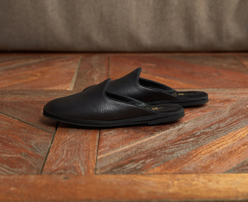 Black open slippers - Grained leather