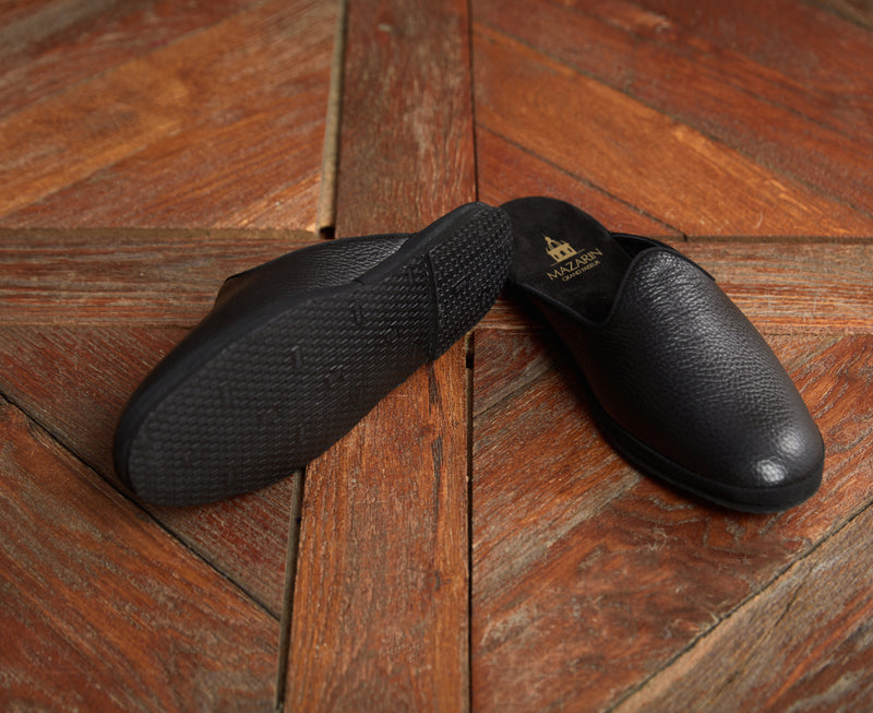 Black open slippers - Grained leather