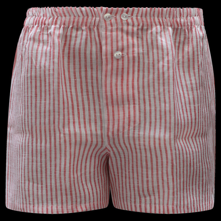 White & Red striped boxer shorts - 100% Linen - Mazarin – Mes