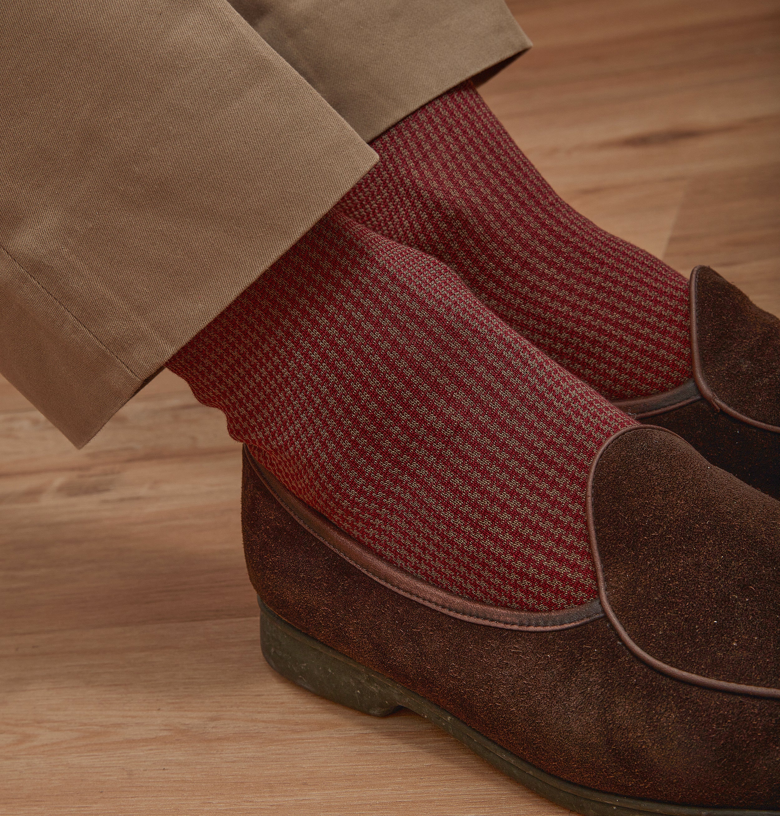 Taupe & Bordeaux - Hahnentritt - Fil d'Écosse Baumwolle