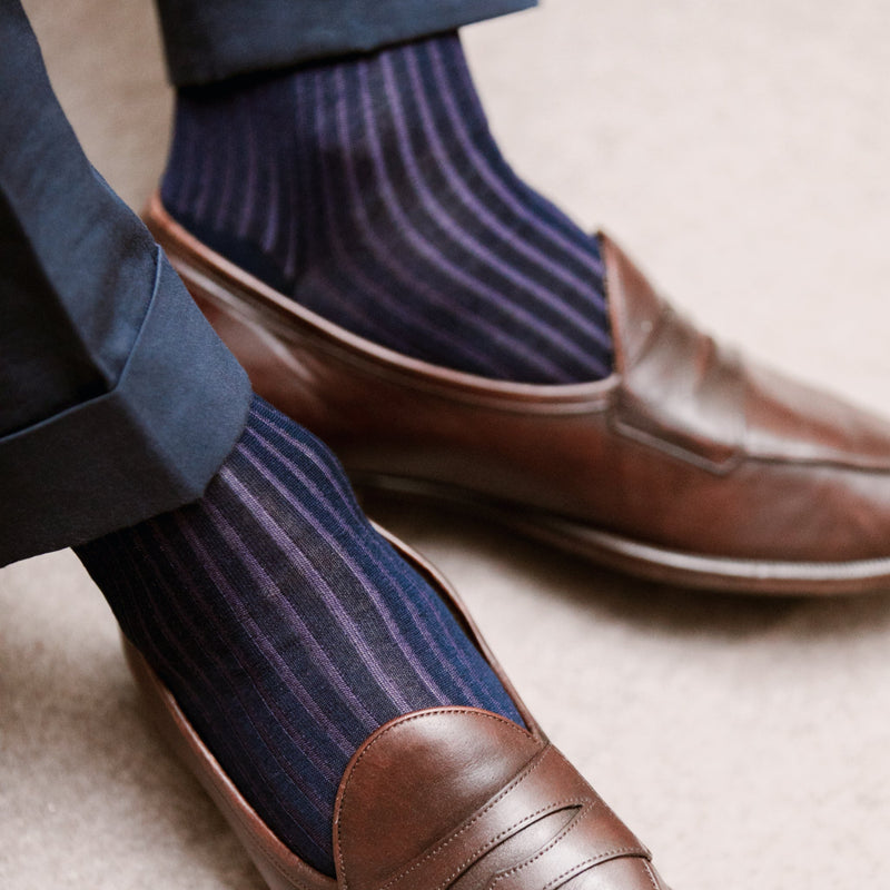 Navy Blue & Violet - Cotton Lisle