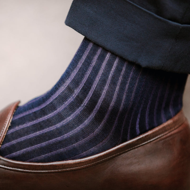 Navy Blue & Violet - Cotton Lisle